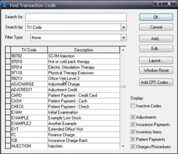 Lytec Transaction Codes